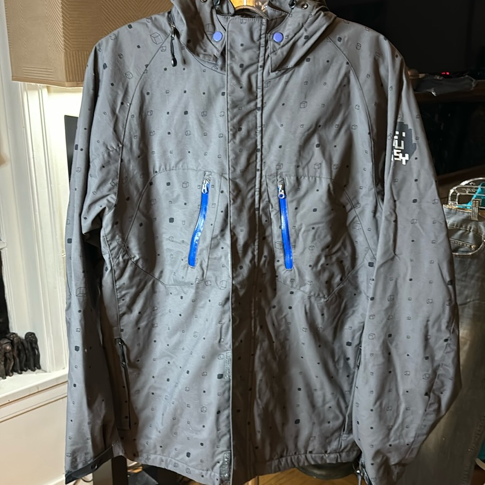 Stussy Dupont Teflon Parka Jacket with hoodie, gray, size medium, snowboard/rain